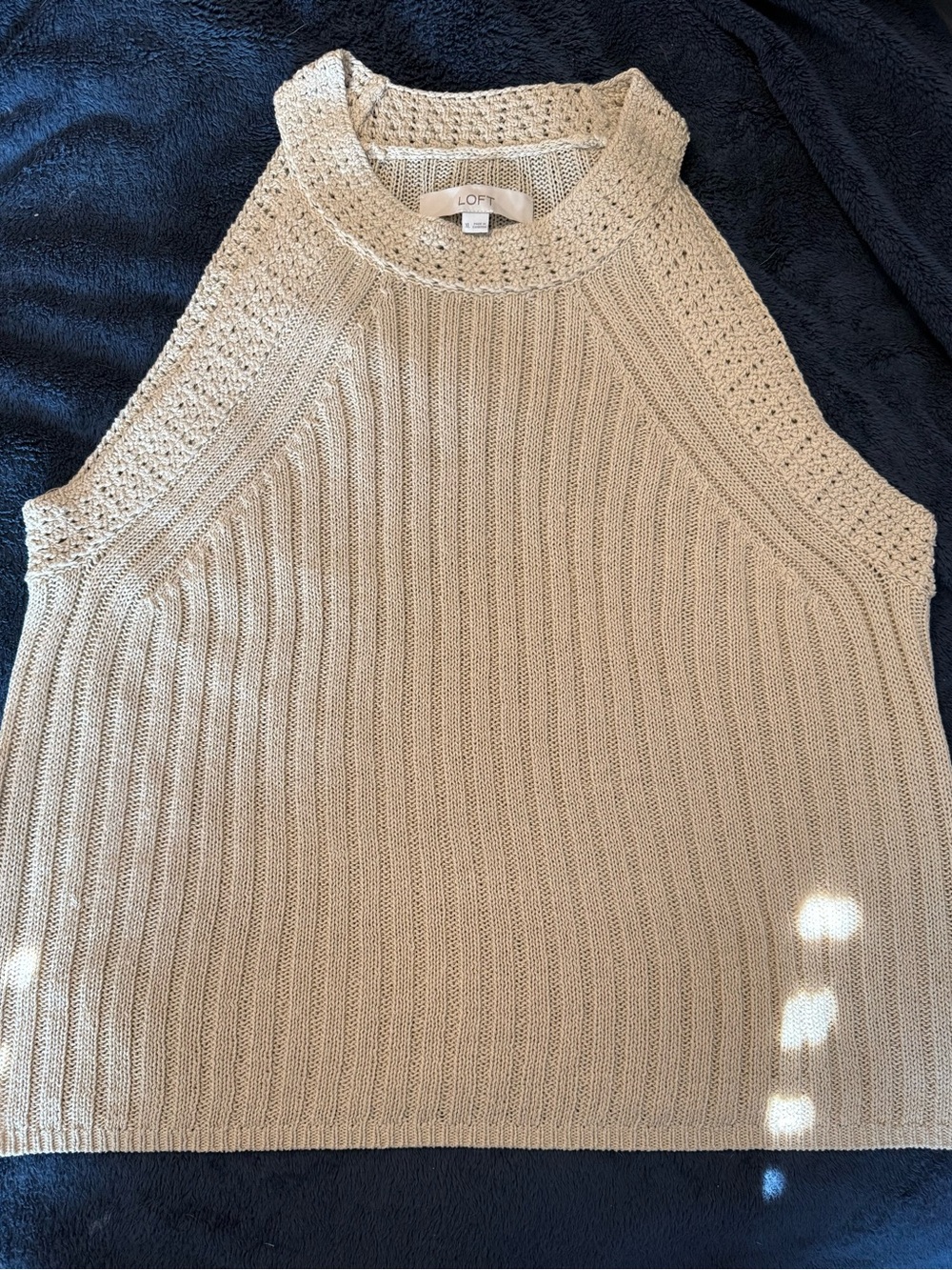 LOFT Cream Sleeveless Ribbed Knit Shell